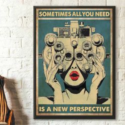 sometimes all you need is a new perspective poster, ophthalmology head art, eye anatomy decor, human eye structure, opti