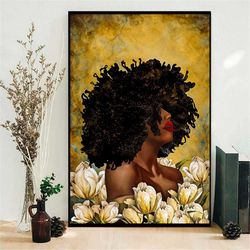 black queen vertical poster, woman fashion art, flower woman art poster, beauty black woman poster wall art, gift for bl