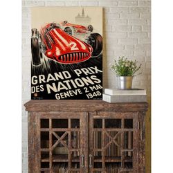 1948 vintage monaco grand prix poster, race fan gift bold fine art print, formula 1 racing poster print, garage car mech