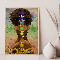 african american yoga woman i know i see i speak poster canvas, yoga lovers poster, black women print art,home decoratio