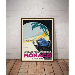 vintage race car poster 1933 monaco grand prix poster, race fan gift, fine art print, formula 1 racing poster print, wal