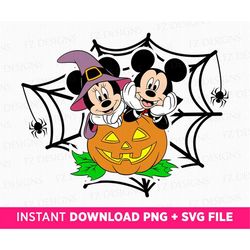 mouse and friend halloween svg, halloween pumpkin, halloween mouse couple svg, spooky vibes, trick or treat, png file fo