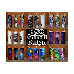 bundle 50 design  colorful animals  20oz skinny tumbler png  seamless sublimation design  full tumbler wrap png digital