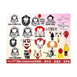 20 it pennywise svg bundle layered item, penny wise clipart, cricut, digital vector cut files