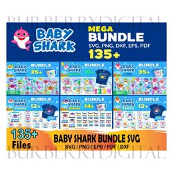 135 baby shark mega bundle svg, baby shark svg, shark family svg