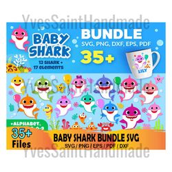 35 baby shark bundle svg, baby shark themed, baby shark party
