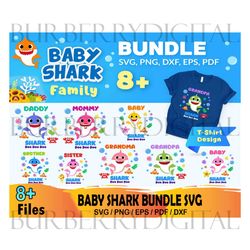 8 baby shark family bundle svg, cartoon svg, baby shark svg