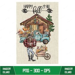 happy fall yall vintage truck - hand painted - png - sublimation - fall