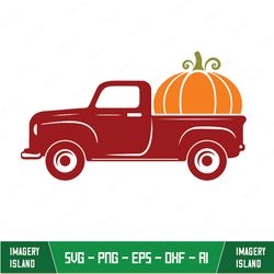 red truck with pumpkins svg, happy fall yall svg, red pick up truck svg, vintage truck, autumn svg dxf png