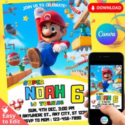 super mario bros birthday invitation instant download