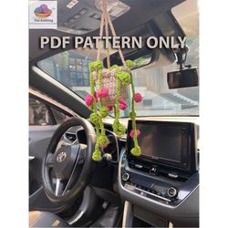 crochet macrame plant pattern, pdf pattern crochet plant car hanging, cute hanging car accessory, macrame plant hanger,