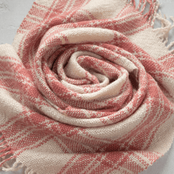 wide cream white and pink winter scarf. wool checkered shawl oversize. heavy handwoven plaid wrap