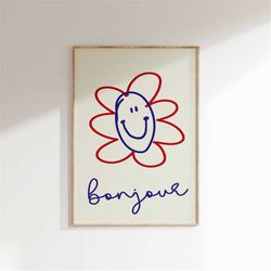 bonjour poster, happy face wall art poster, kids room poster, colorful poster, smily face prints, nursery kids prints, k