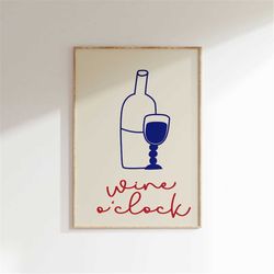 wine o'clock wall print, wine prints, minimalist print, modern print, home decor, wall art print, dining room deco, kitc