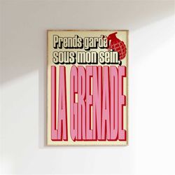 music inspired print, la grenade, music print, lyrics poster, aesthetic print, rock poster art, retro music decor, gig p