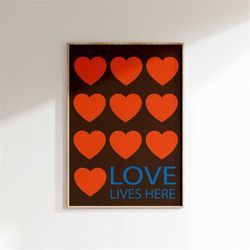 music inspired print, love lives here, music print, lyrics poster, aesthetic print, rock poster art, retro music decor,