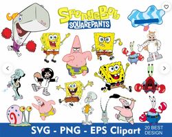 spongebob svg, spongebob png, sandycheeks, plankton, squidward, spongebob clipart svg, spongebob layered file, svg for c