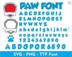 paw font svg, paw letters font, badge paw logo clipart svg, paw blue font cricut, paw letters svg, boy paw font, boy bir