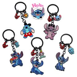 anime lilo & stitch keychain cartoon figure angel badge pendant keyring car backpack key holder jewelry accessories