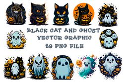 halloween black cat and ghostes  29 png files sublimation digital vector file