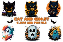 halloween black cat and ghostes p2  6 svg.png files sublimation digital vector file