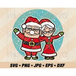 christmas carl and ellie svg png, layered santa carl santa ellie svg, up christmas svg, her carl his ellie christmas svg