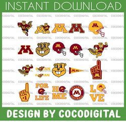 21 files minnesota golden gophers svg files, cricut, silhouette studio, digital cut files, cricut, football svg, ncaa