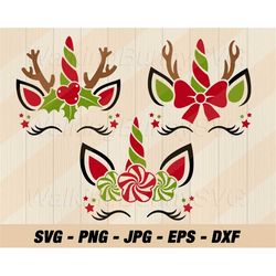 unicorn christmas svg png, layered christmas unicorn svg, unicorn christmas candy svg files for cricut, instant download