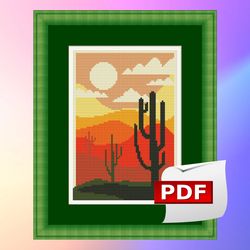 desert landscape cross stitch pattern 1 instant pdf download - warm and dry desert small cross stitch chart