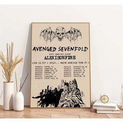 avenged sevenfold rock band 2023 tour poster, music band print, gift fans