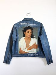 michael jackson painted denim jacket custom gifts jean jacket blue denim jacket king of pop mj jacket dangerous