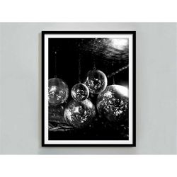disco ball in bachelorette party poster, black and white, vintage wall art, funky poster, disco ball decor, retro wall a