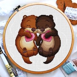 otter cross stitch, animals cross stitch, love cross stitch, heart cross stitch, funny  cross stitch, cross stitch baby, digital pdf