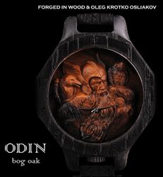 odin wood watch with bog oak, inspired by medieval armor