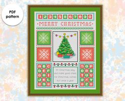 christmas cross stitch pattern ch006 christmas tree sampler cross stitch pattern, xstitch chart pdf holidays xstitching