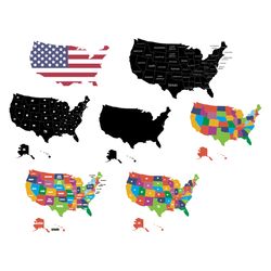 usa map bundle svg, nation svg, united states svg, america map svg, 50 states of america svg, american flag svg, usa fla