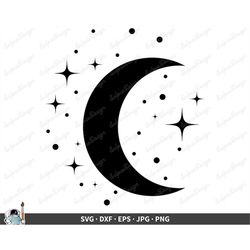 moon and stars svg  clip art cut file silhouette dxf eps png jpg  instant digital download