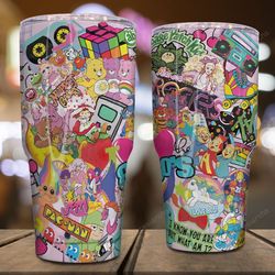 80s cartoon tumbler pacman rubik unicorn tumbler