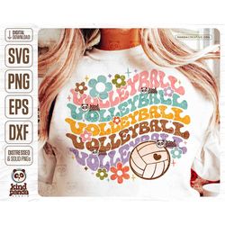 floral volleyball svg png sublimation, hoodie t-shirt back design, preppy volleyball mama cut file, groovy cheer girl, t