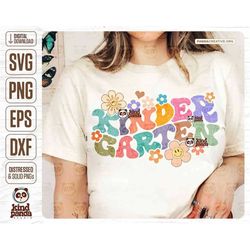 floral kindergarten png svg, groovy preschool teacher retro shirt sublimation, daycare nursery school, boho babysitter d