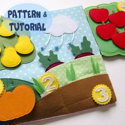 quiet book page, vegetables and garden, pattern and tutorial, svg files