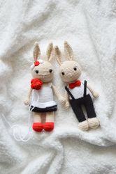 crochet wedding bunnies amigurumi rabbit boy and girl for baby gift