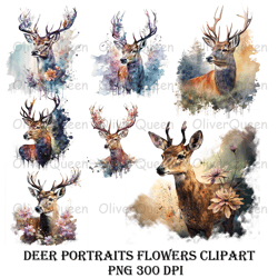 deer portraits flowers clipart
