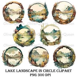 lake landscape in circle clipart