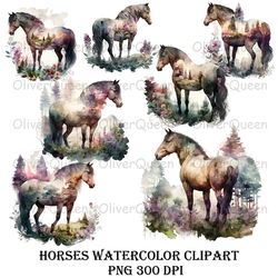 horses watercolor clipart