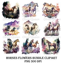 horses flowers bundle clipart