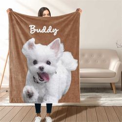 custom pet portrait blanket, dog blanket, personalized blanket with pet photo, super cozy minky blanket, custom name/pic