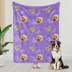 custom dogs cat faces blankets with name, personalized pets blanket for adults, dog dad mom gifts, christmas new year bi