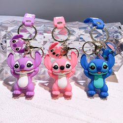 lilo & stitch keychain kawaii cartoon figure stitch angel silicone pendant keyring car backpack key holder