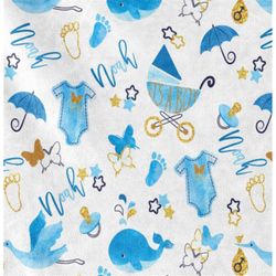 custom boy name blanket, nursery decor for boys, gifts for newborn boy coming home decoration, baby footprint blue white